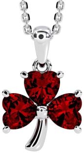 Garnet Silver Shamrock Necklace