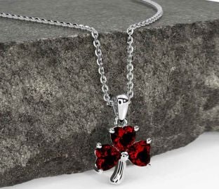 Garnet Silver Shamrock Necklace