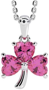 Pink Tourmaline Silver Shamrock Necklace