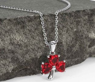 Ruby Silver Shamrock Necklace