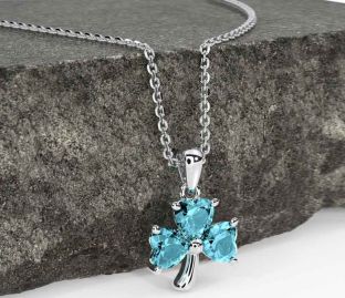 Aquamarine White Gold Shamrock Necklace
