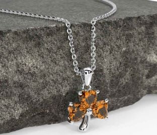 Citrine White Gold Shamrock Necklace
