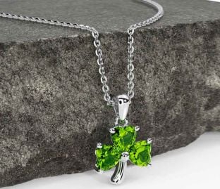 Peridot White Gold Shamrock Necklace