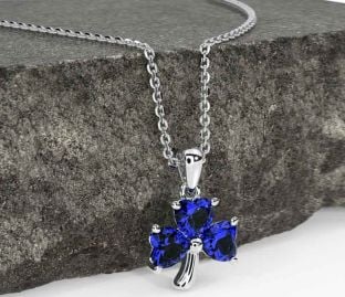 Sapphire White Gold Shamrock Necklace