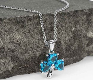 Topaz White Gold Shamrock Necklace