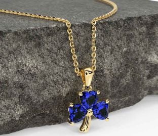 Sapphire Gold Shamrock Necklace