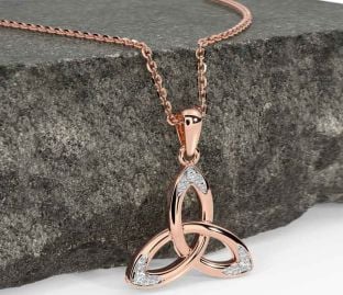 Diamond Rose Gold Silver Celtic Trinity Knot Necklace
