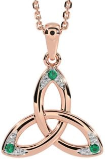 Emerald Rose Gold Silver Celtic Trinity Knot Necklace