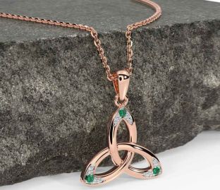 Emerald Rose Gold Silver Celtic Trinity Knot Necklace