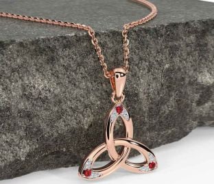 Ruby Rose Gold Silver Celtic Trinity Knot Necklace