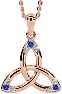 Sapphire Rose Gold Silver Celtic Trinity Knot Necklace