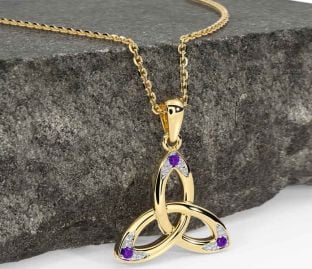 Amethyst Gold Silver Celtic Trinity Knot Necklace