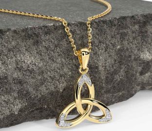 Diamond Gold Silver Celtic Trinity Knot Necklace