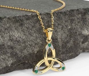 Emerald Gold Silver Celtic Trinity Knot Necklace