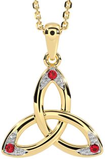 Ruby Gold Silver Celtic Trinity Knot Necklace