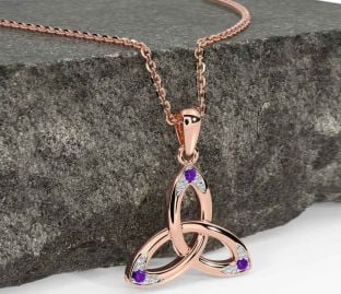 Amethyst Rose Gold Celtic Trinity Knot Necklace