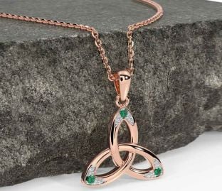Emerald Rose Gold Celtic Trinity Knot Necklace