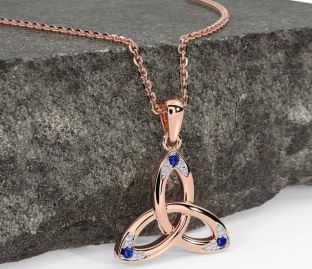 Sapphire Rose Gold Celtic Trinity Knot Necklace