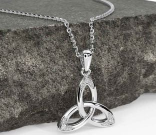 Diamond Silver Celtic Trinity Knot Necklace
