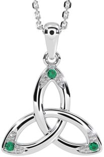 Emerald Silver Celtic Trinity Knot Necklace