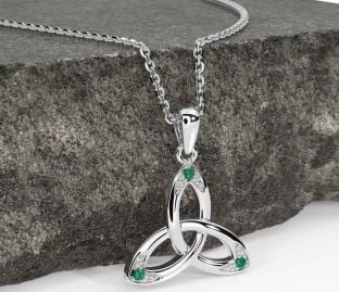 Emerald Silver Celtic Trinity Knot Necklace