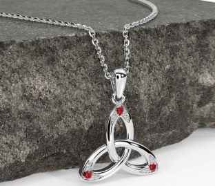 Ruby Silver Celtic Trinity Knot Necklace
