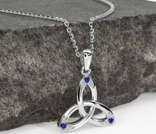 Sapphire Silver Celtic Trinity Knot Necklace