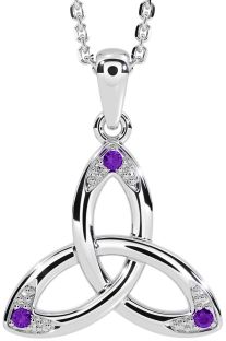 Amethyst White Gold Celtic Trinity Knot Necklace