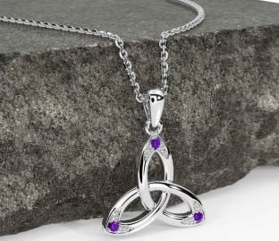 Amethyst White Gold Celtic Trinity Knot Necklace