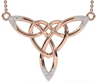 Diamond Rose Gold Silver Celtic Knot Heart Necklace