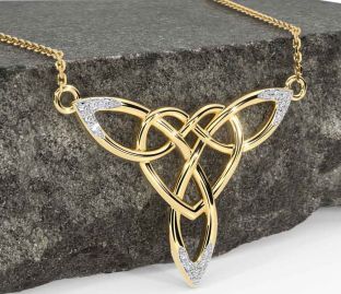 Diamond Gold Silver Celtic Knot Heart Necklace
