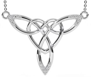 Diamond Silver Celtic Knot Heart Necklace