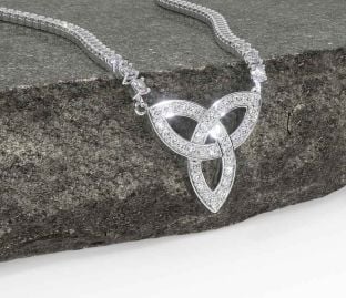 Diamond Silver Celtic Trinity Knot Necklace