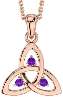 Amethyst Rose Gold Silver Celtic Trinity Knot Necklace