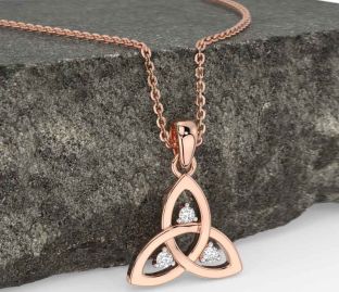 Diamond Rose Gold Silver Celtic Trinity Knot Necklace