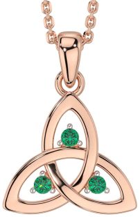 Emerald Rose Gold Silver Celtic Trinity Knot Necklace