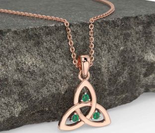 Emerald Rose Gold Silver Celtic Trinity Knot Necklace