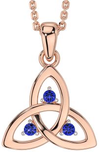 Sapphire Rose Gold Silver Celtic Trinity Knot Necklace