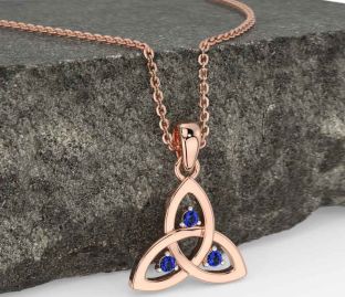 Sapphire Rose Gold Silver Celtic Trinity Knot Necklace