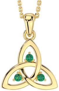 Emerald Gold Silver Celtic Trinity Knot Necklace