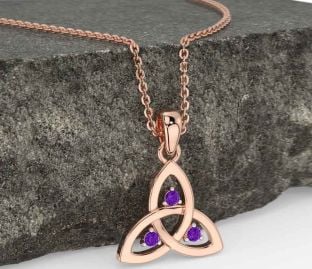 Amethyst Rose Gold Celtic Trinity Knot Necklace