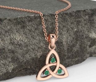 Emerald Rose Gold Celtic Trinity Knot Necklace