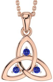 Sapphire Rose Gold Celtic Trinity Knot Necklace