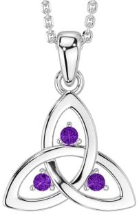 Amethyst Silver Celtic Trinity Knot Necklace