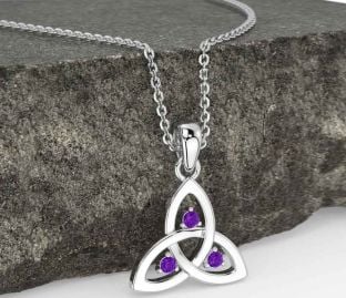 Amethyst Silver Celtic Trinity Knot Necklace