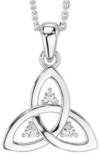 Diamond Silver Celtic Trinity Knot Necklace