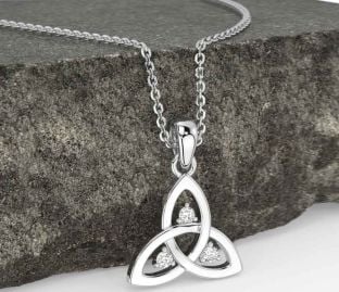 Diamond Silver Celtic Trinity Knot Necklace