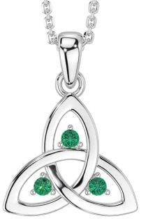 Emerald Silver Celtic Trinity Knot Necklace