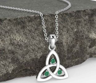 Emerald Silver Celtic Trinity Knot Necklace