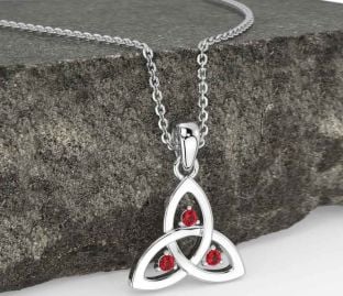 Rubin Silver Keltiskt Treenighet Knut Halsband